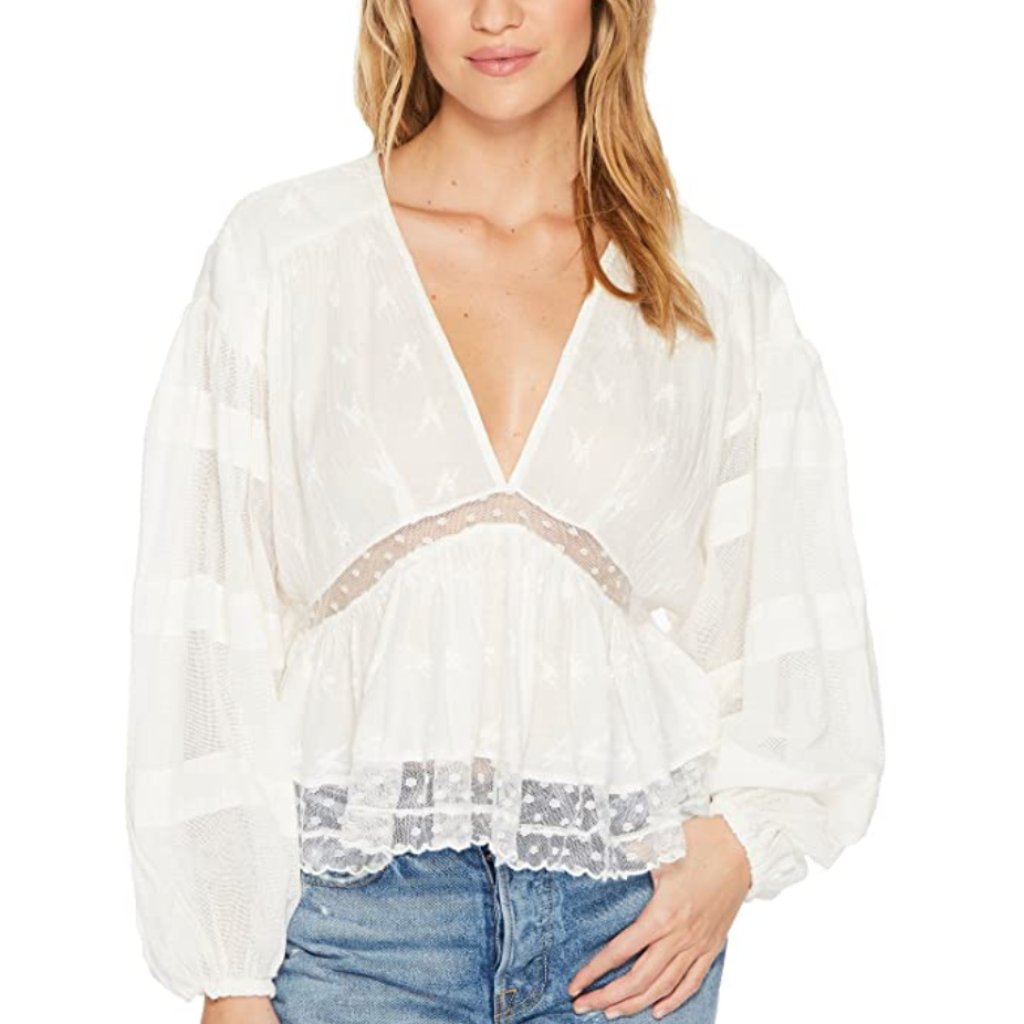 Free People White Nostalgic Feels Blouse, Size Xs
